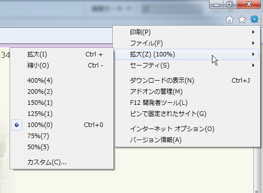 インターネットエクスプローラー9での文字拡大